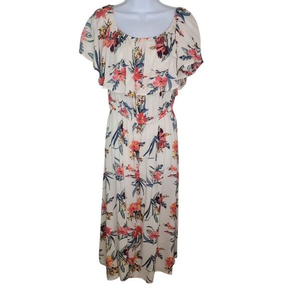 Justify Tropical Floral Print Off Shoulder Maxi Dress 1x - Picture 1 of 5